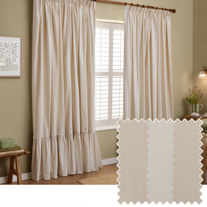 Birdie Stripe 168x183 Pencil Pleat Curtains Natural