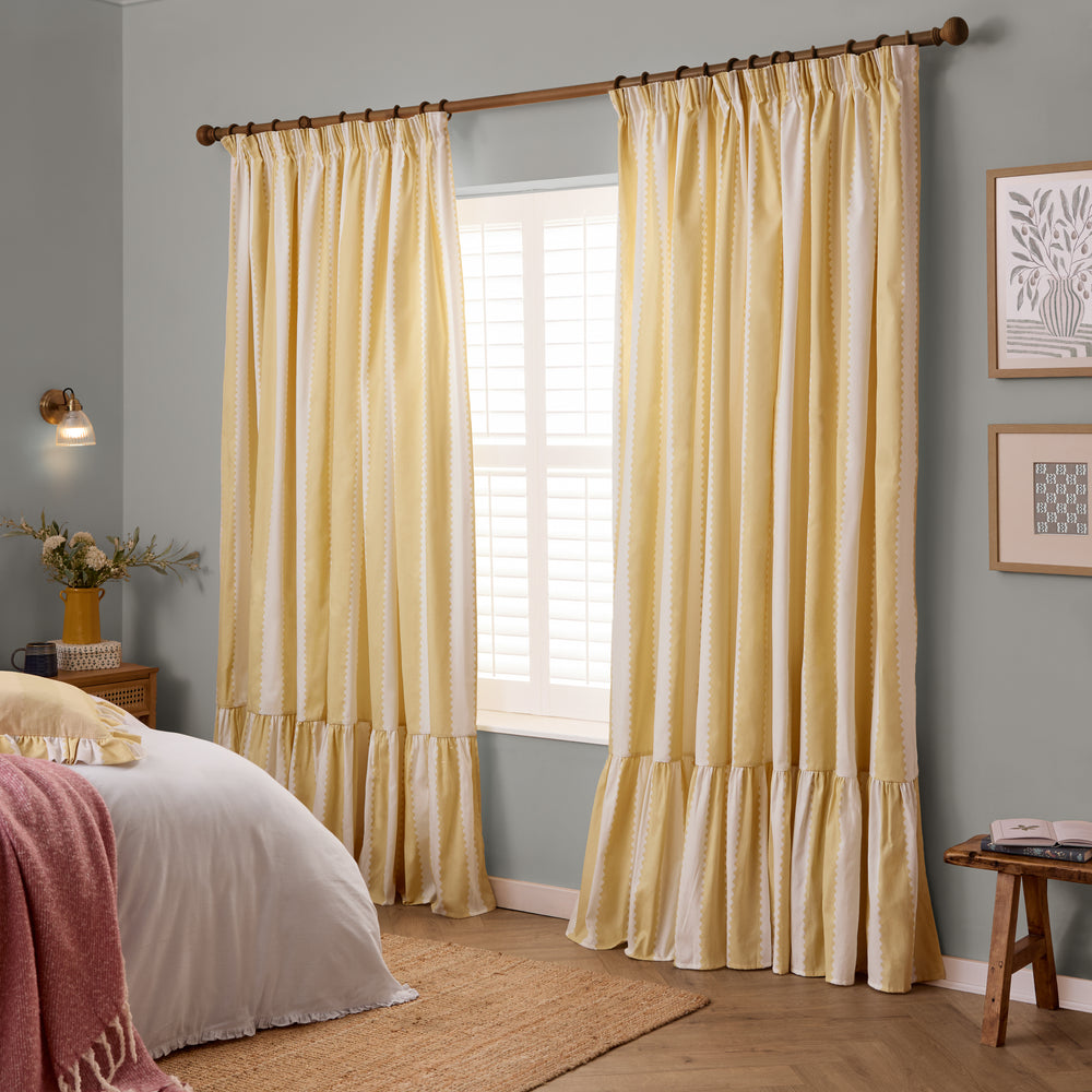 Birdie Stripe 229x183 Pencil Pleat Curtains Butter Yellow - image 2