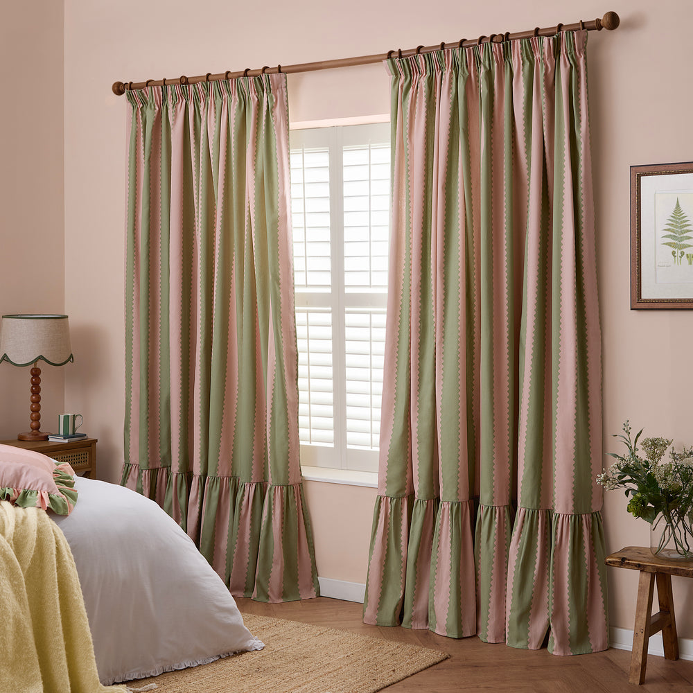 Birdie Stripe 229x183 Pencil Pleat Curtains Pink/Green - image 2