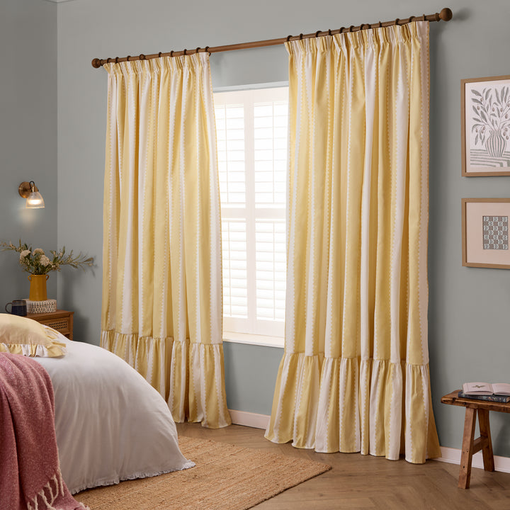 Birdie Stripe 229x229 Pencil Pleat Curtains Butter Yellow - image 2