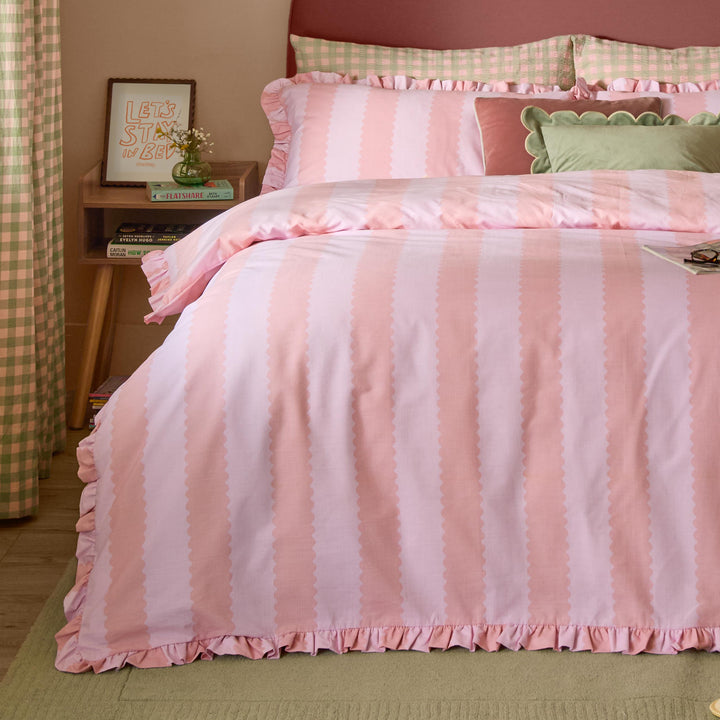 Birdie Stripe Single Duvet Set Pink/Raspberry - image 3