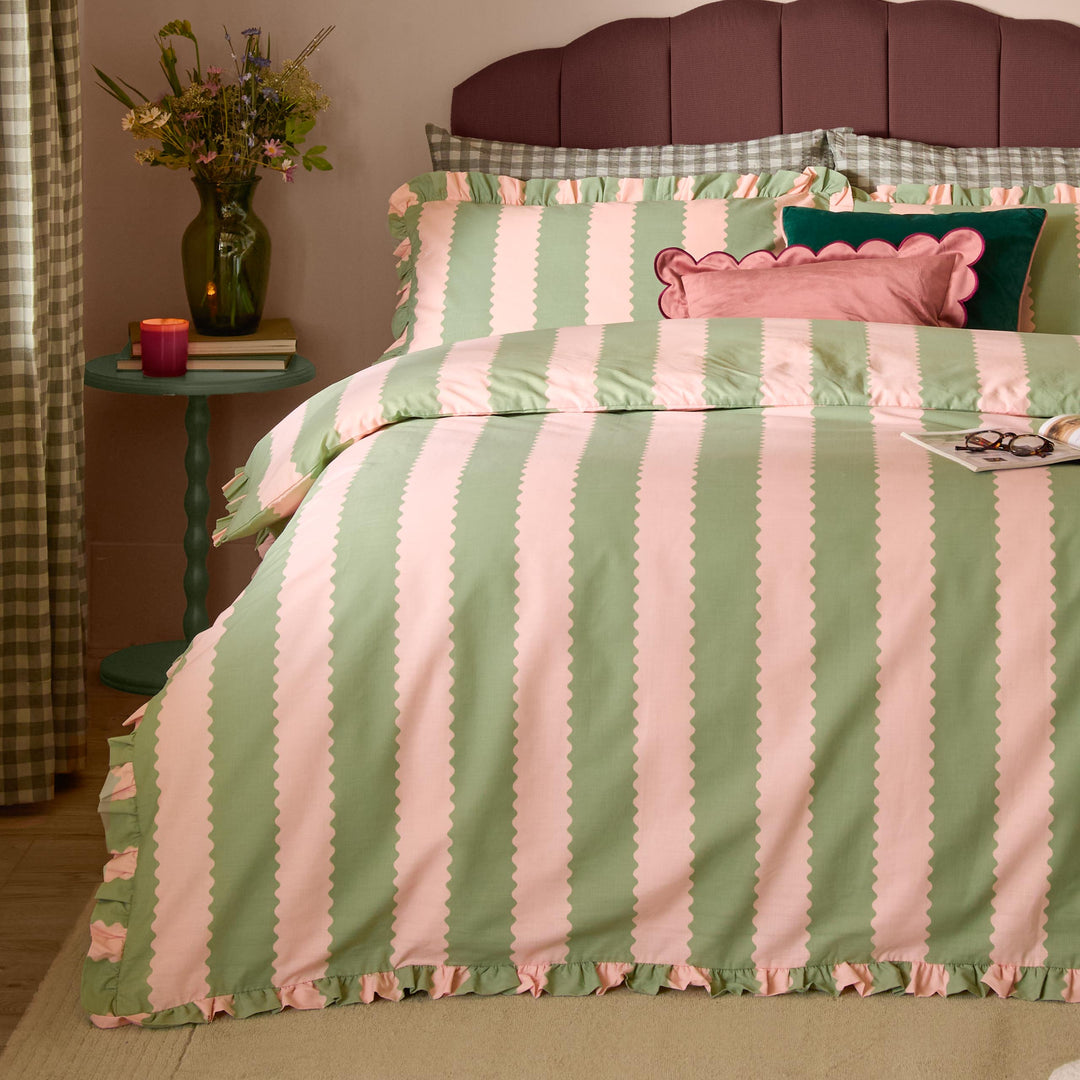 Birdie Stripe Single Duvet Set Pink/Green - image 3