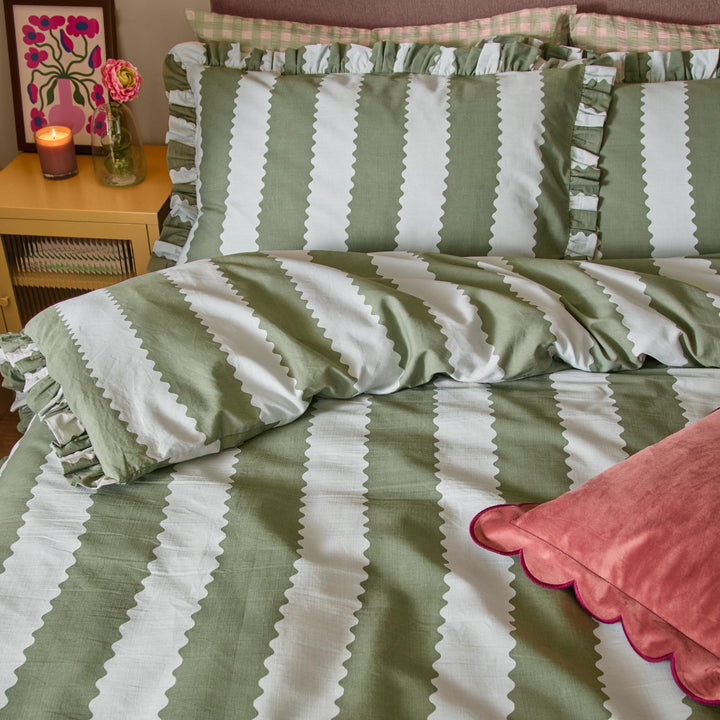 Birdiestripe Double Duvet Set Baygreen/Mist - image 2