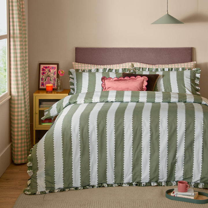Birdiestripe Double Duvet Set Baygreen/Mist