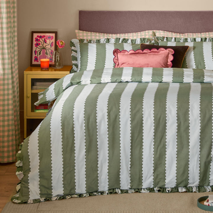 Birdiestripe Double Duvet Set Baygreen/Mist - image 3