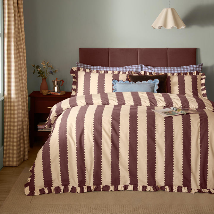 Birdie Stripe Double Duvet Set Buttermilk/Chocolate