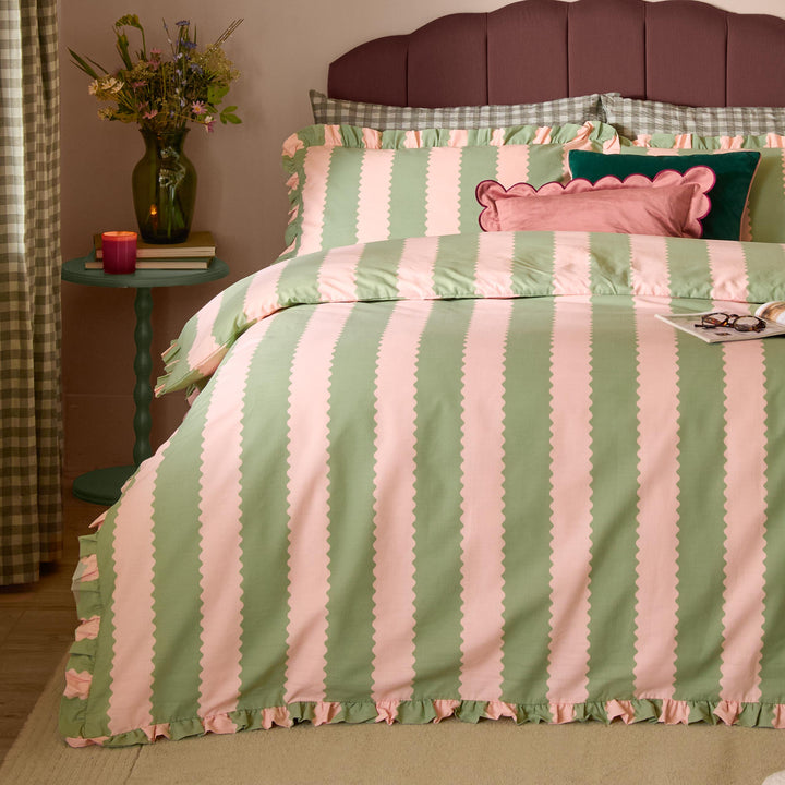 Birdie Stripe Double Duvet Set Pink/Green - image 3