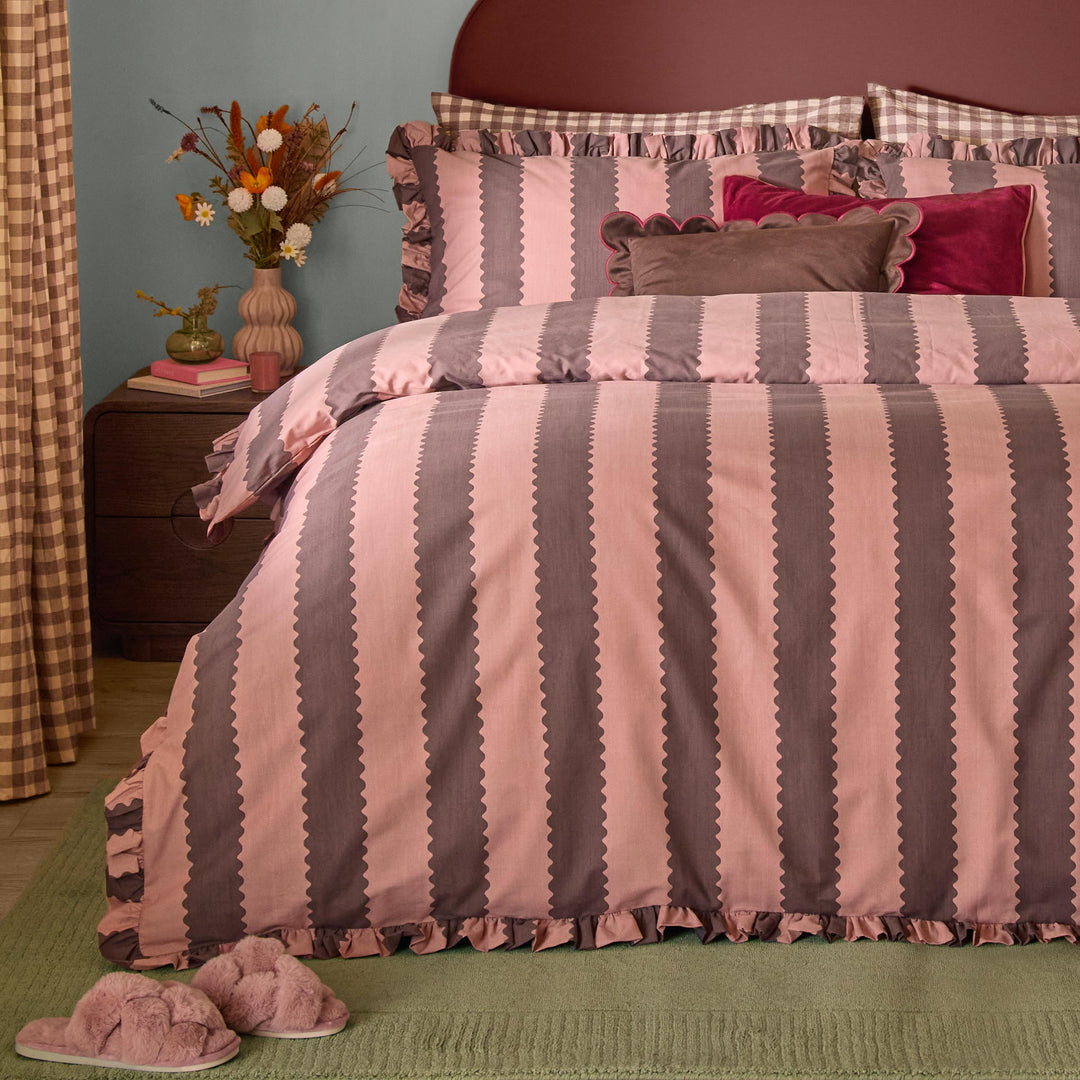 Birdie Stripe Double Duvet Set Rose/Chocolate - image 3