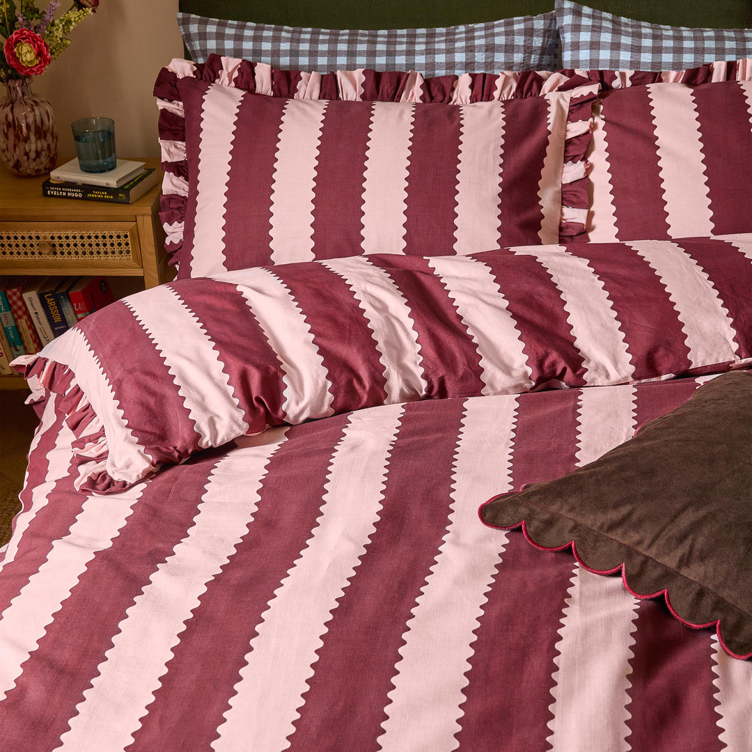 Birdiestripe King Duvet Set Burgundy/Blossom - image 2