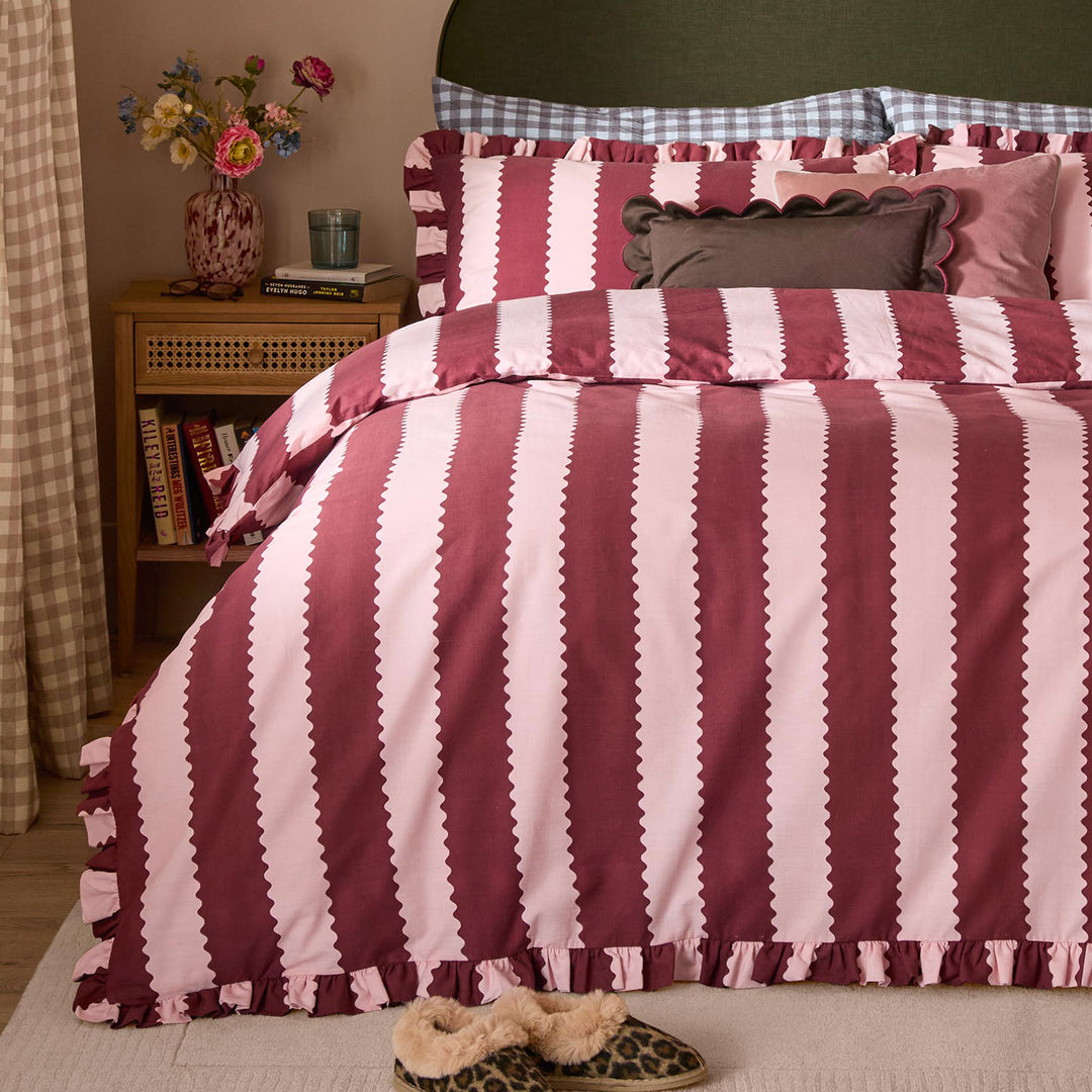 Birdiestripe King Duvet Set Burgundy/Blossom - image 3