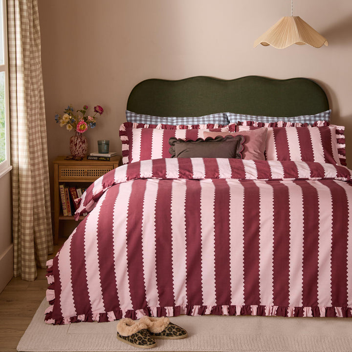 Birdiestripe King Duvet Set Burgundy/Blossom