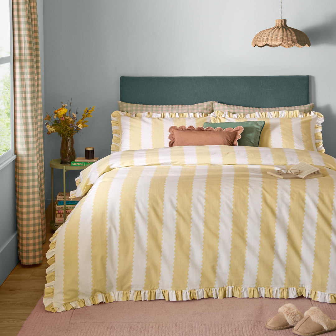 Birdie Stripe Super King Duvet Set Butter Yellow
