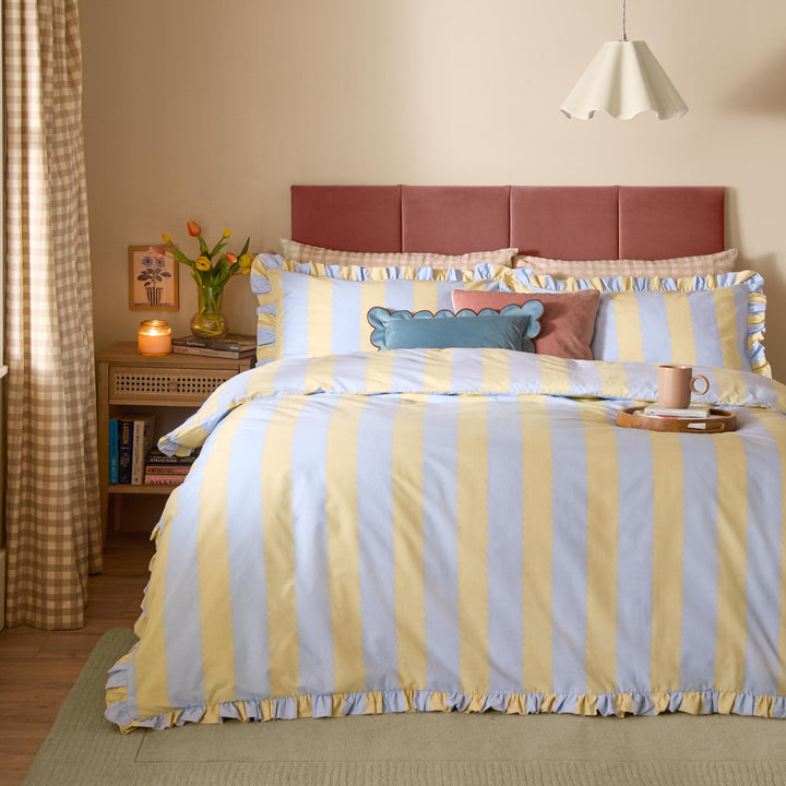 Birdie Stripe Super King Duvet Set Lemon/Sky