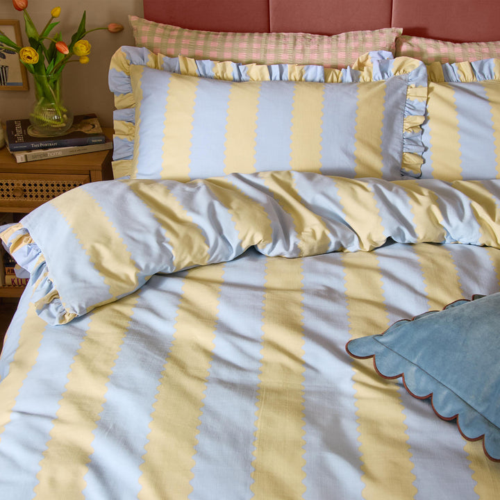 Birdie Stripe Super King Duvet Set Lemon/Sky - image 2