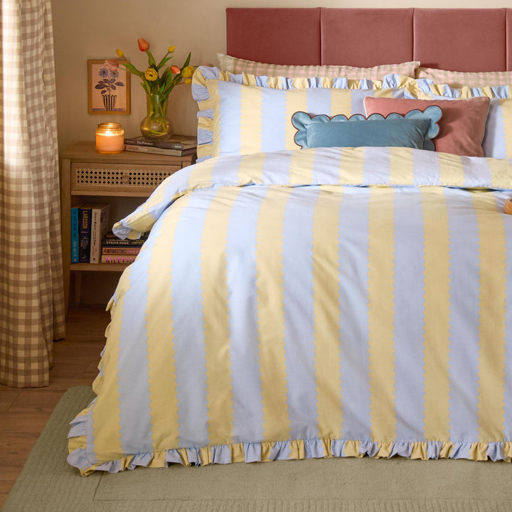 Birdie Stripe Super King Duvet Set Lemon/Sky - image 3