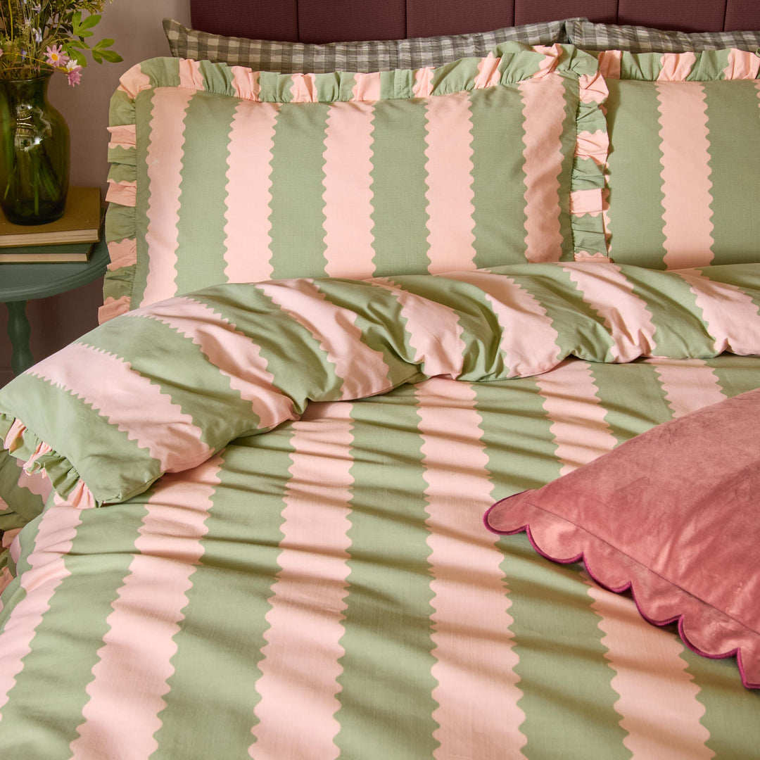 Birdie Stripe Super King Duvet Set Pink/Green - image 2