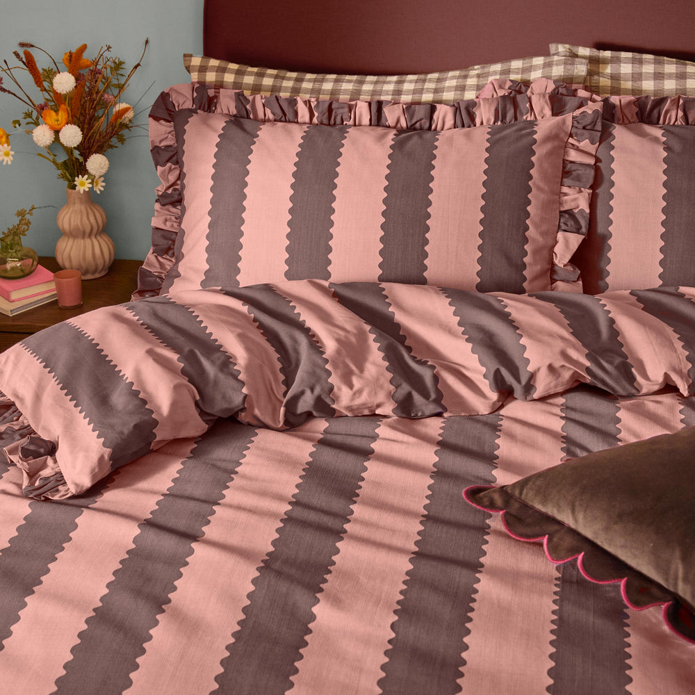 Birdie Stripe Super King Duvet Set Rose/Chocolate - image 2