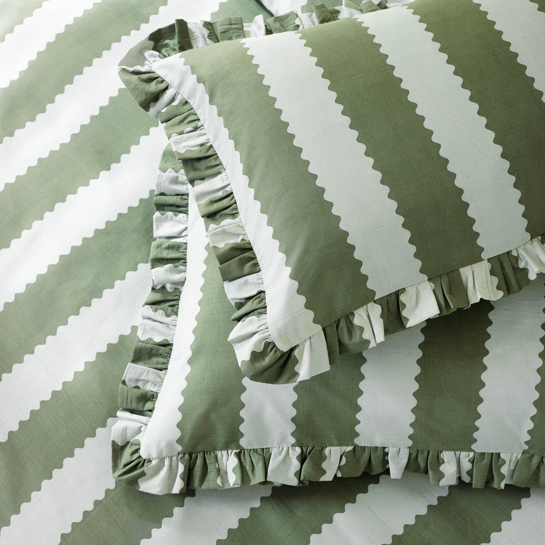 Birdie Stripe Pillowcase Pairs Baygreen/Mist