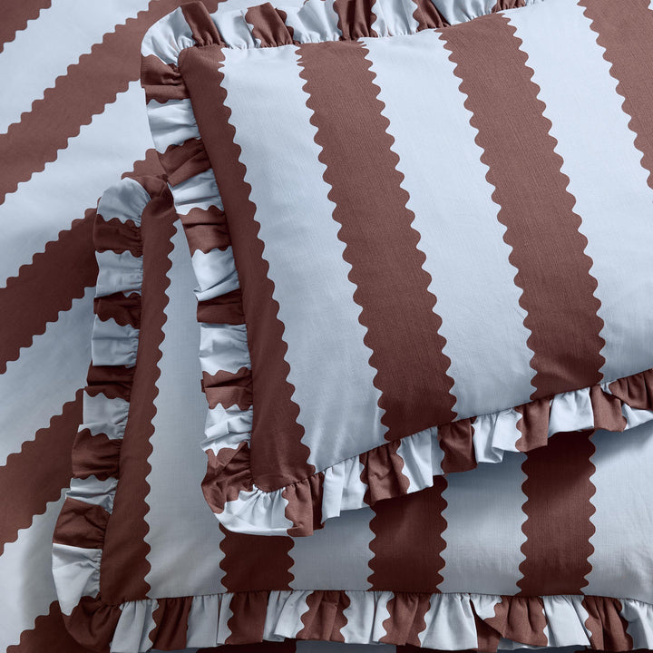 Birdie Stripe Pillowcase Pairs Blue/Chocolate