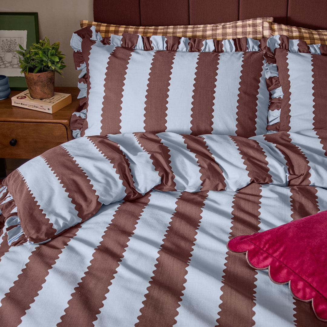 Birdie Stripe Pillowcase Pairs Blue/Chocolate - image 2