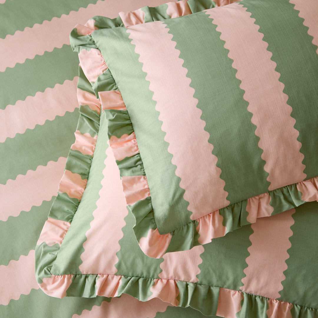 Birdie Stripe Pillowcase Pairs Pink/Green