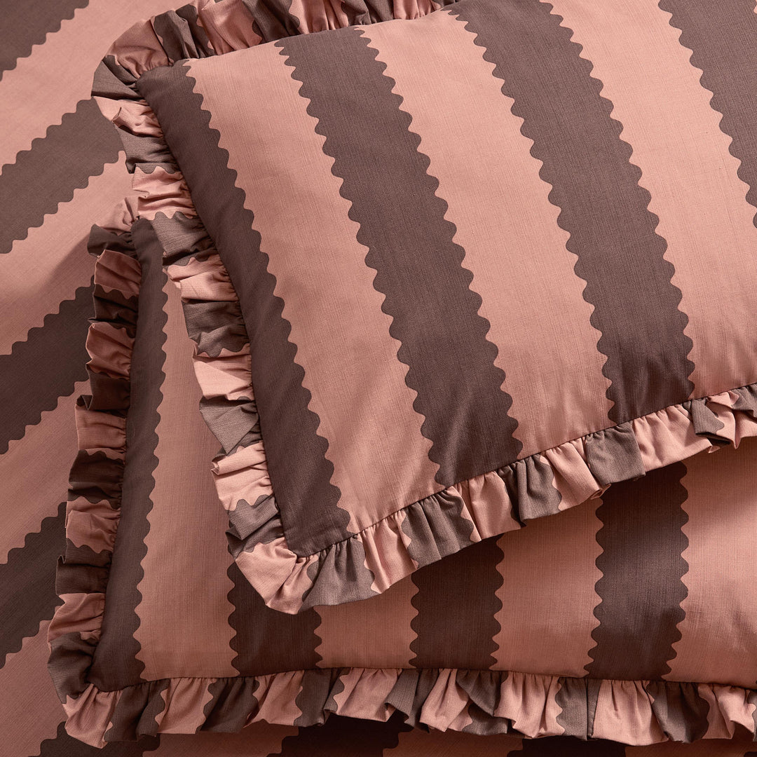 Birdie Stripe Pillowcase Pairs Rose/Chocolate