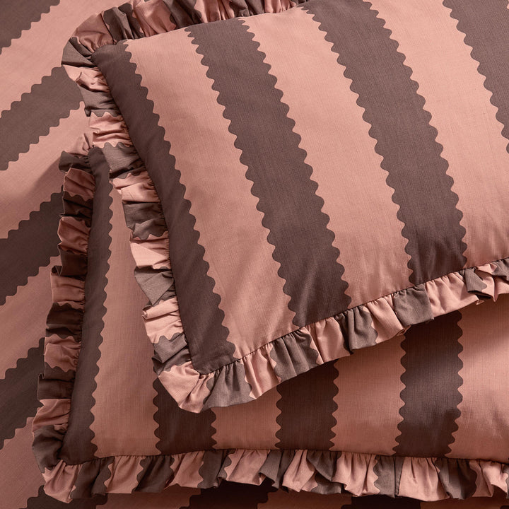 Birdie Stripe Pillowcase Pairs Rose/Chocolate