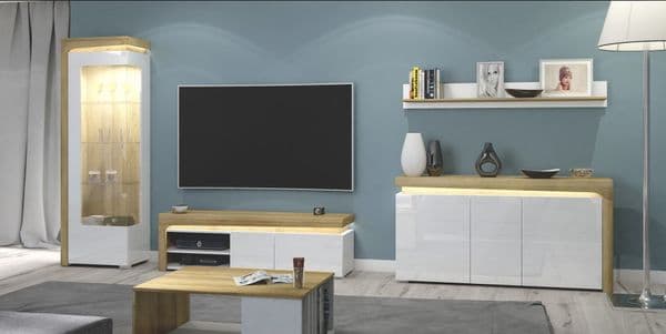 Iris Oak Effect And White Gloss LEFT Display Cabinet