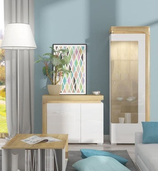 Iris Oak Effect And White Gloss Display Cabinet