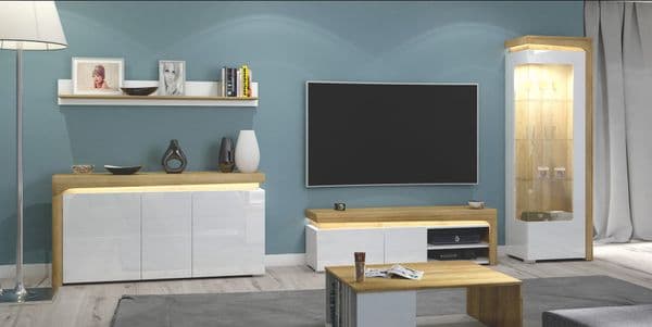 Iris Oak Effect And White Gloss Display Cabinet