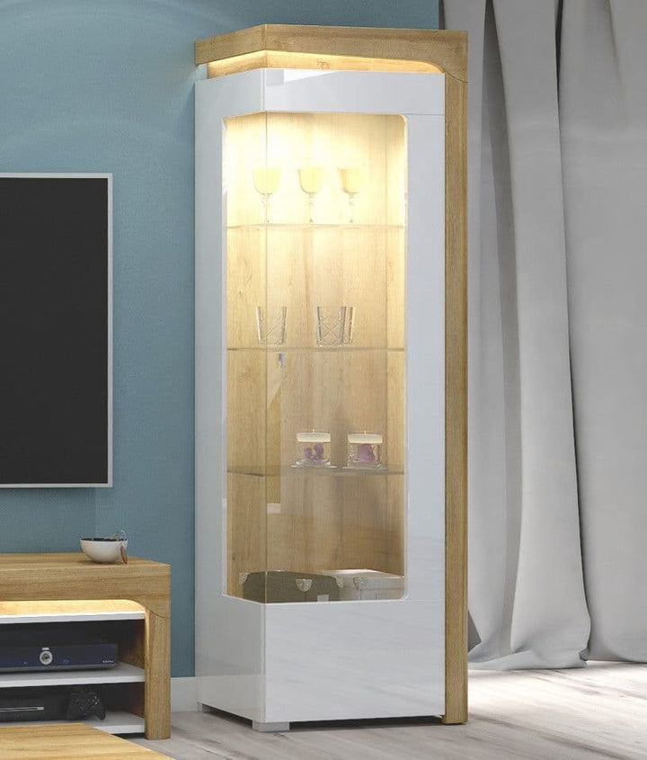 Iris Oak Effect And White Gloss Display Cabinet
