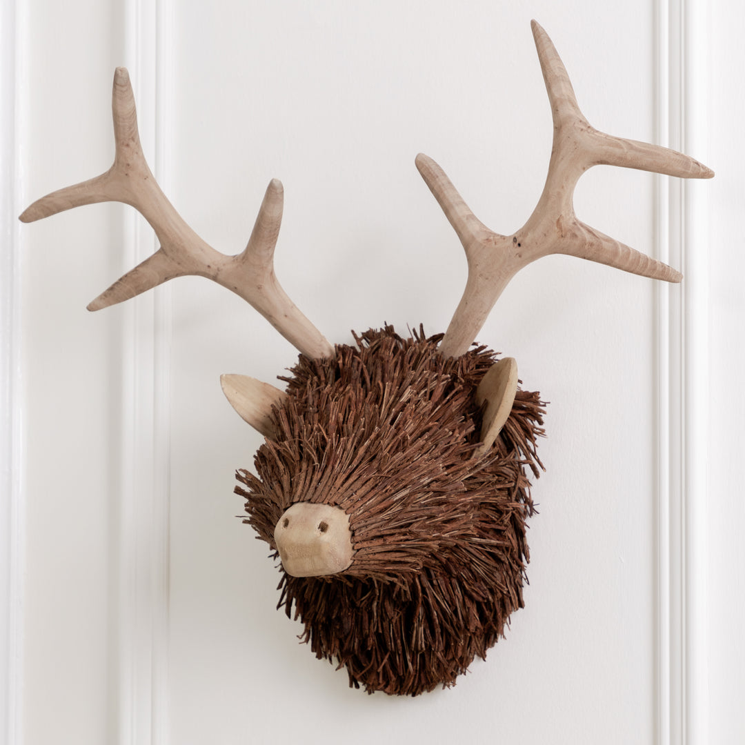 CAMPBELL WALL MOUNTED STAG HEAD WOODEN SCULPTURE