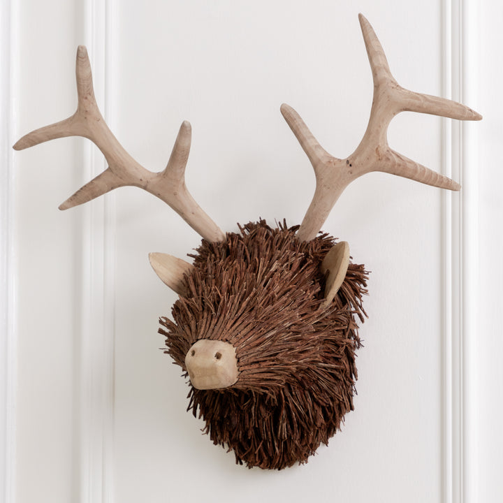 CAMPBELL WALL MOUNTED STAG HEAD WOODEN SCULPTURE
