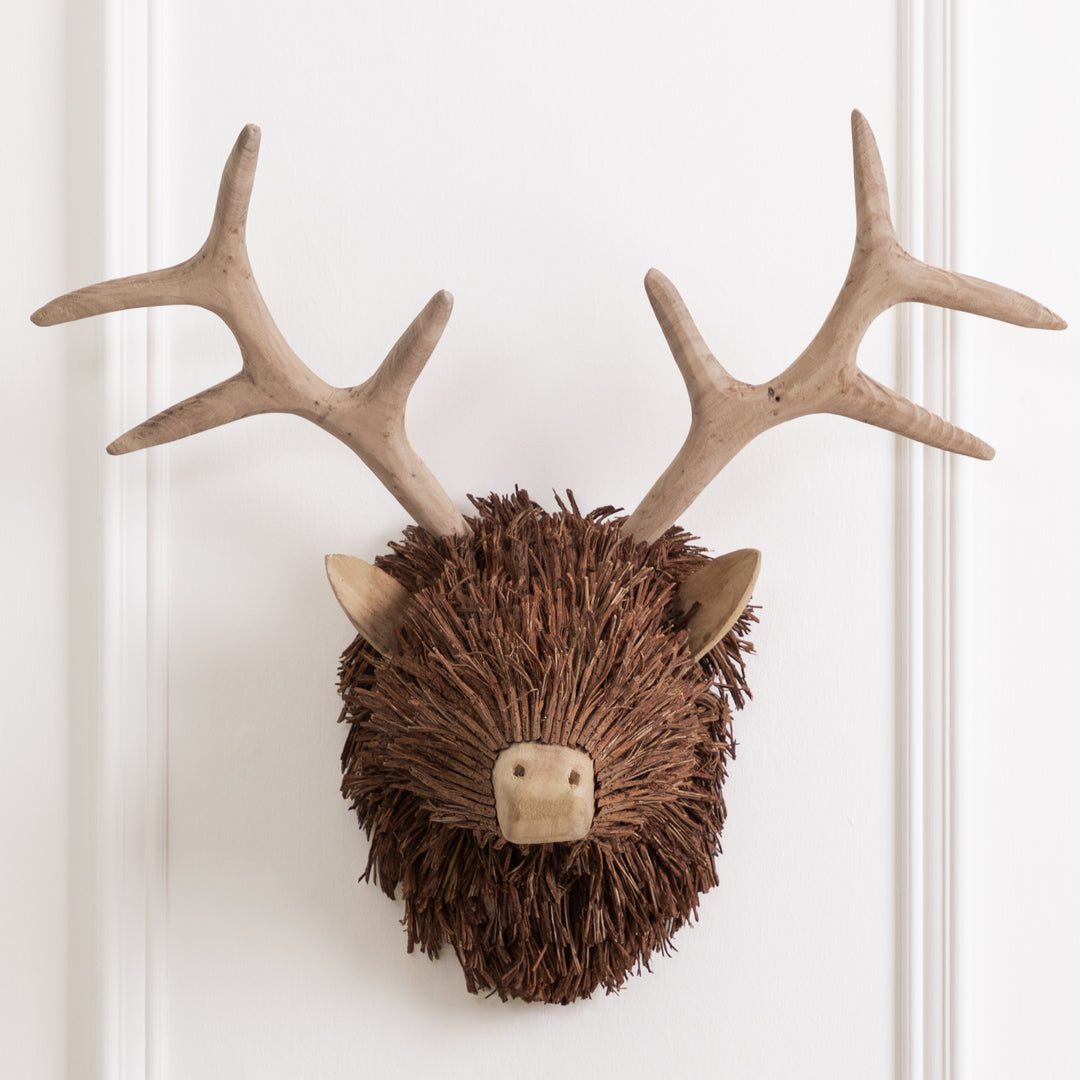 CAMPBELL WALL MOUNTED STAG HEAD WOODEN SCULPTURE