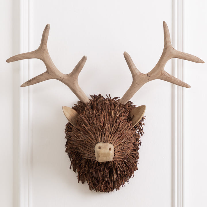 CAMPBELL WALL MOUNTED STAG HEAD WOODEN SCULPTURE