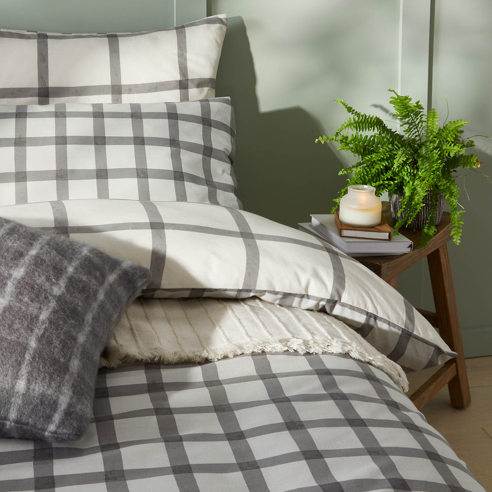 Canberra Check King Size Duvet Set Grey/Neutral - image 2