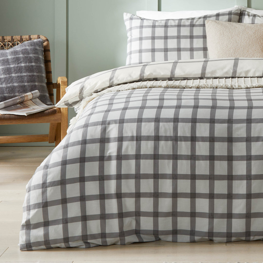 Canberra Check King Size Duvet Set Grey/Neutral - image 3