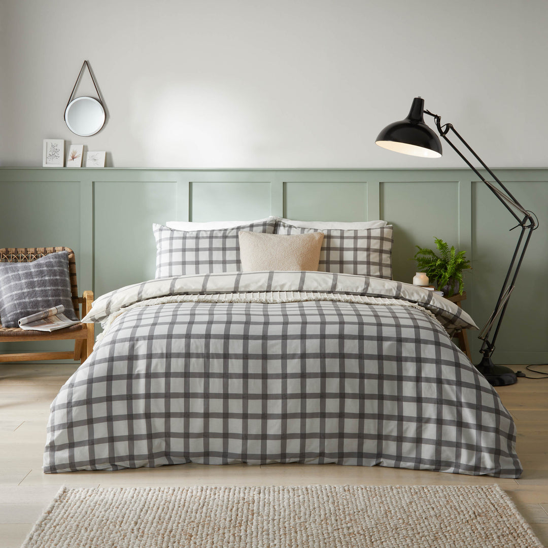 Canberra Check King Size Duvet Set Grey/Neutral