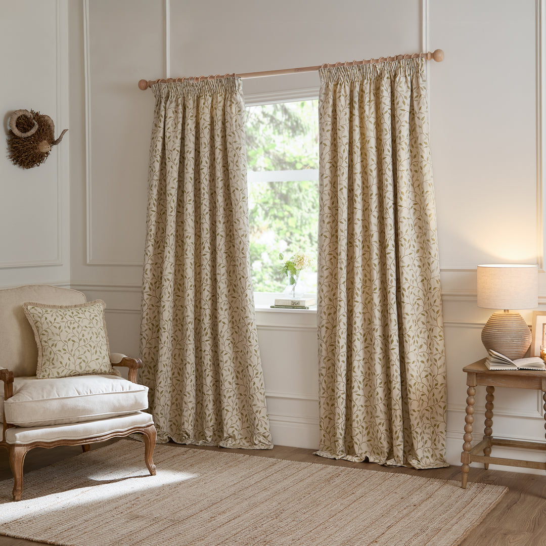 CERVINO PENCIL PLEAT CURTAINS LICHEN