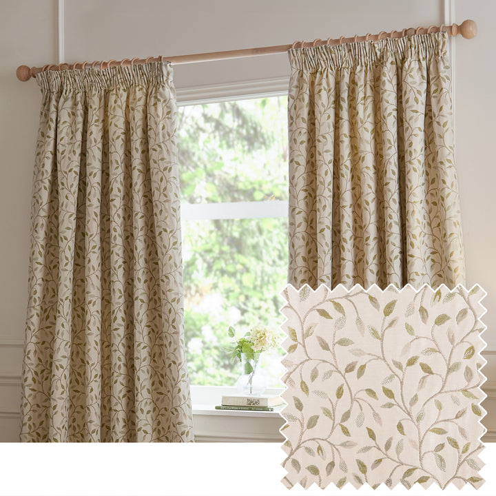 CERVINO PENCIL PLEAT CURTAINS LICHEN