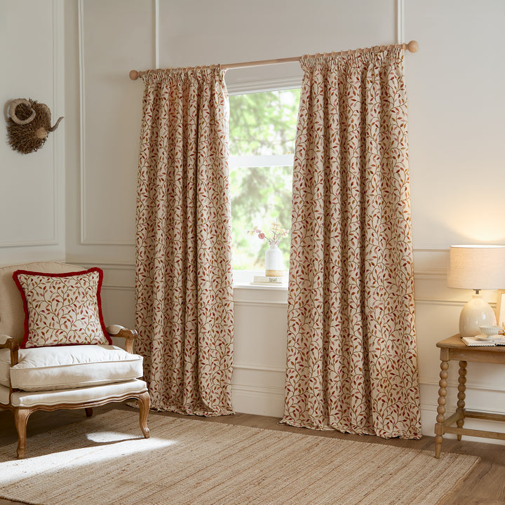 CERVINO PENCIL PLEAT CURTAINS REDNUT