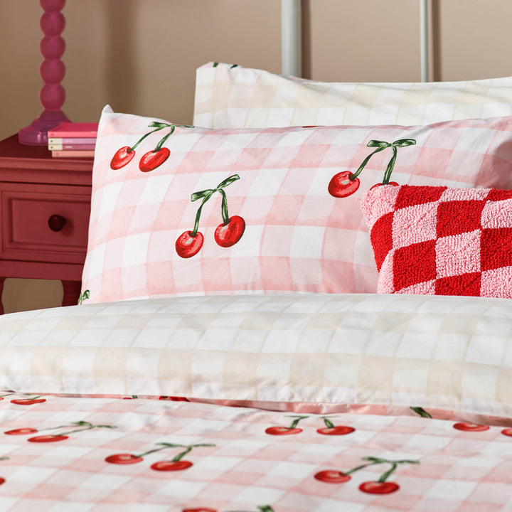 Cherry Gingham Super King Duvet Set Pink - image 3