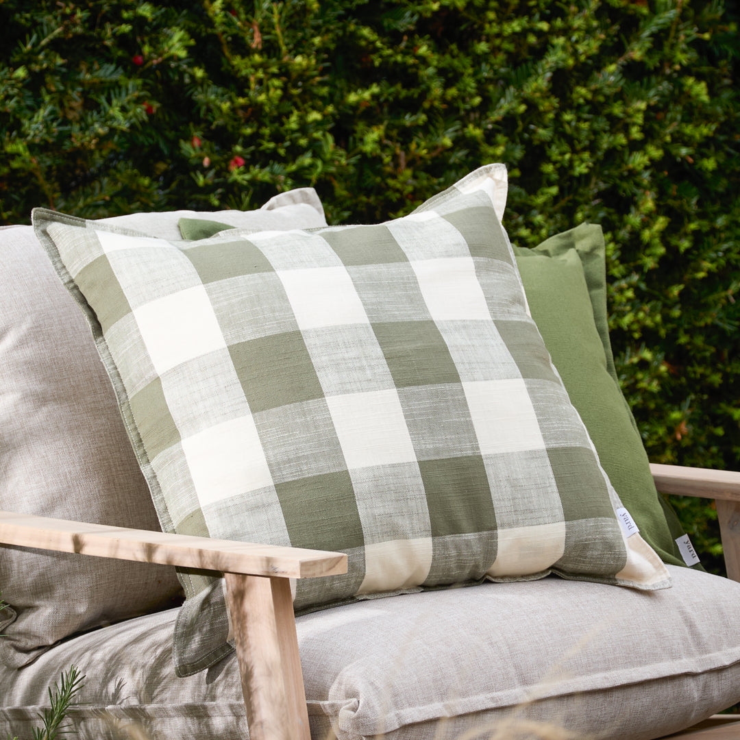 Chesil Check 50x50 Outdoor Cushion Case Moss