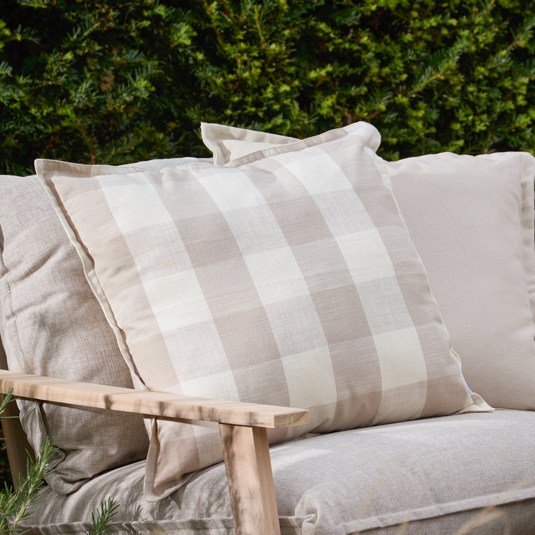 Chesil Check 50x50 Outdoor Cushion Case Natural