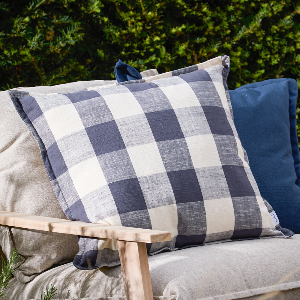 Chesil Check 50x50 Outdoor Cushion Case Navy