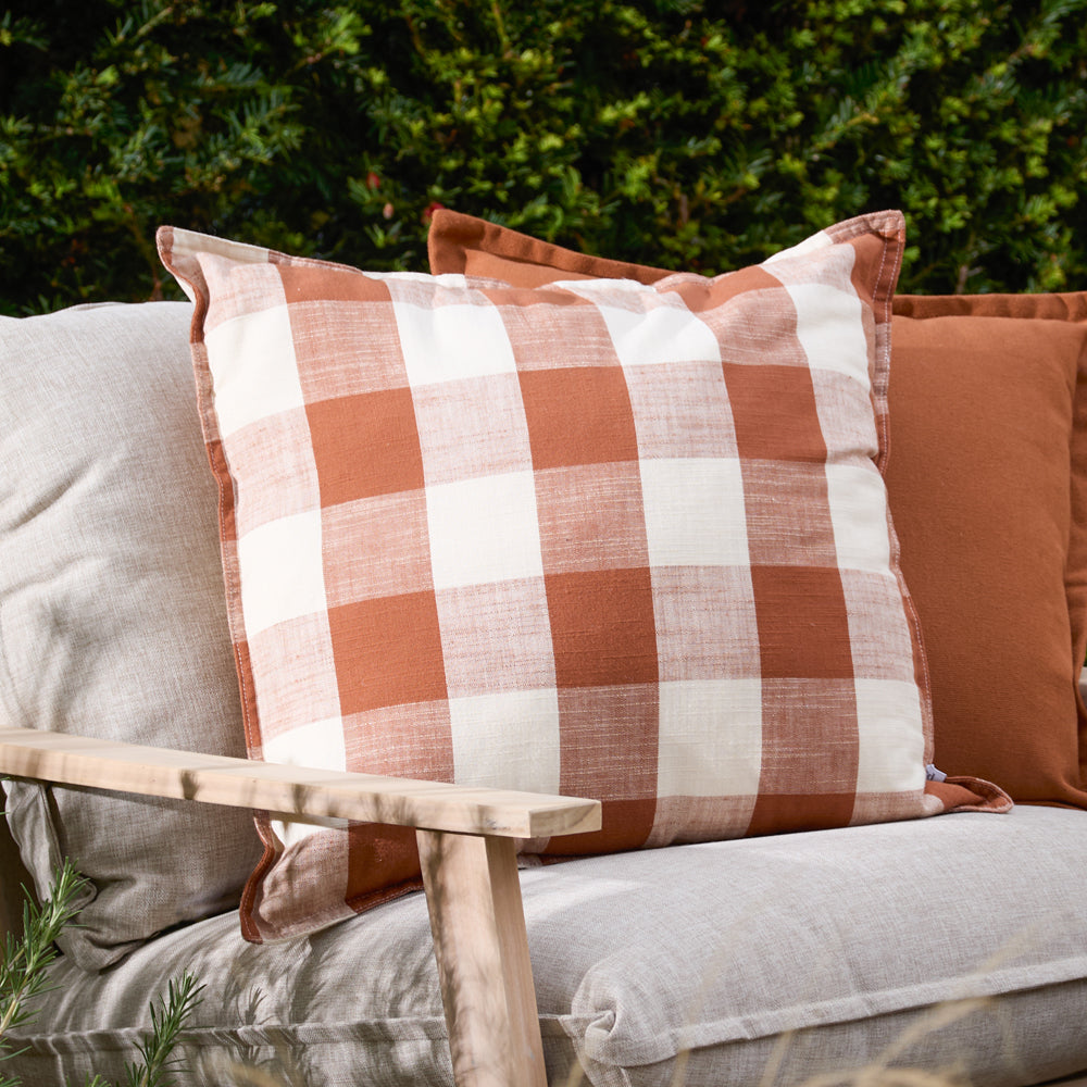 Chesil Check 50x50 Outdoor Cushion Case Pecan