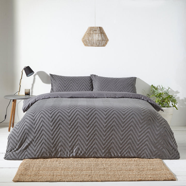 Chevron Tuft Single Duvet Set Charcoal