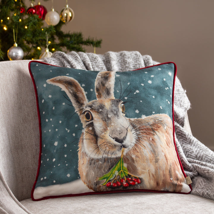 CHRISTMAS HARE 43X43 CUSHION CASE MULTI