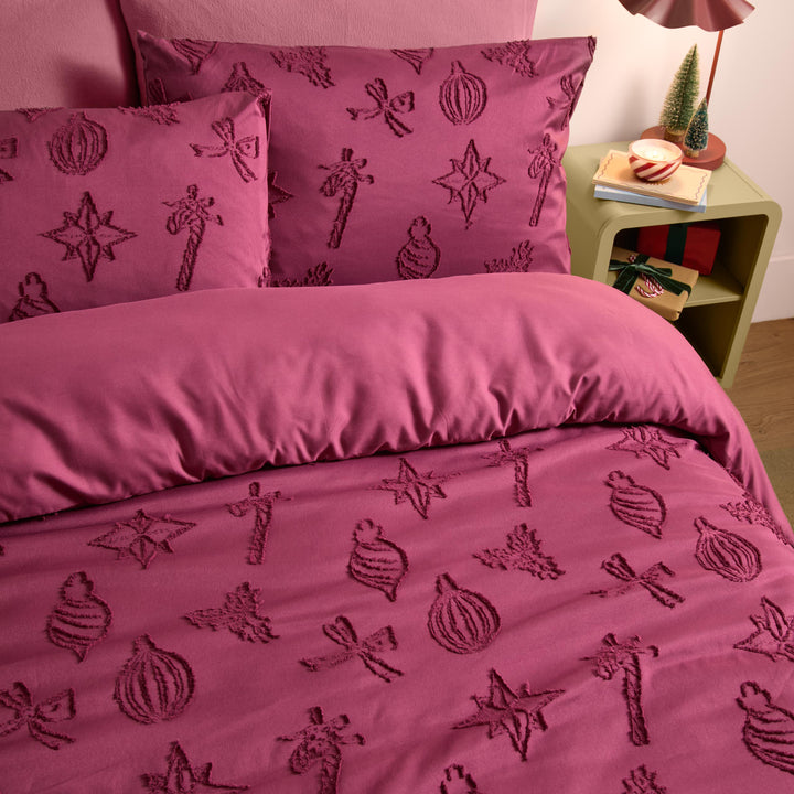 Christmas Soft Tufted Single Duvet Set Berry