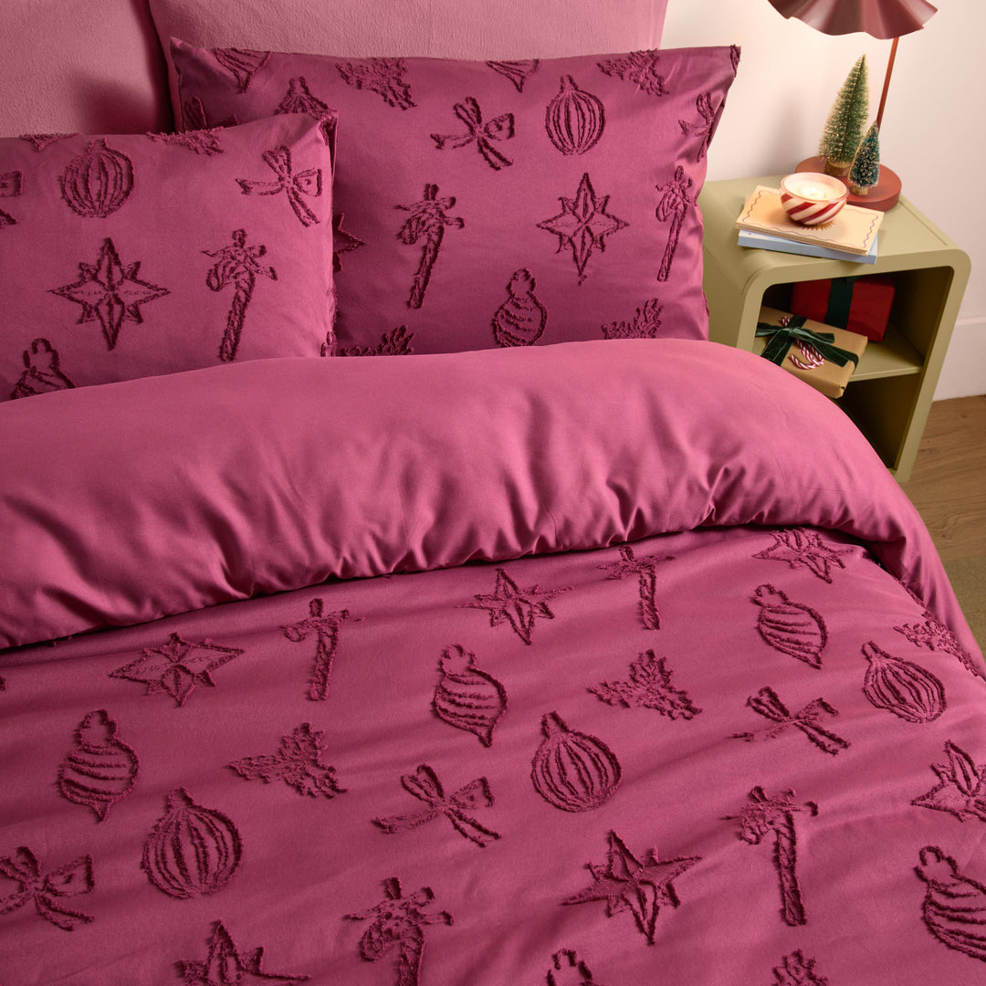 Christmas Soft Tufted King Duvet Set Berry